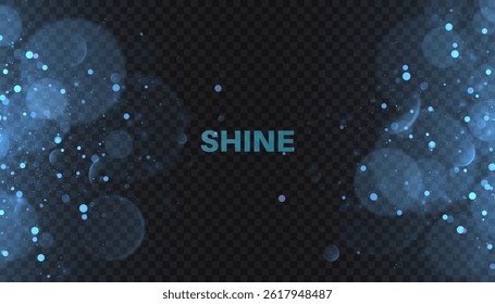 Abstract glowing background with blue bokeh, light reflections and soft shine on transparent space. Perfect for holiday mockups, luxury branding or celebration templates.