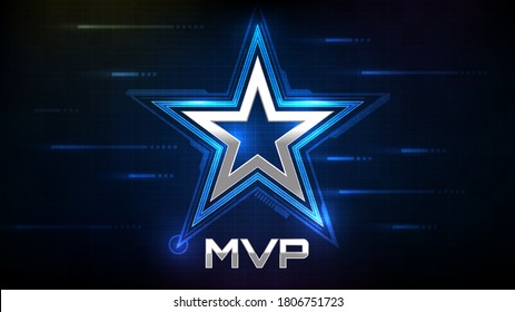 abstract glowing background of blue star and MVP(most valuable player) sign