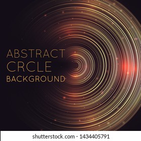 Abstract glowing background with concentric circles, glitter and space for text. Square postcard with shine halos. Techno ring template for slides, covers and your design.