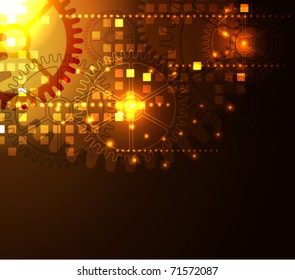 Abstract glowing background with digital symbols, vector illustration
