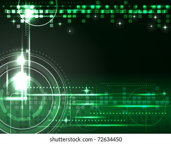 Abstract glowing background with digital symbols, vector illustration