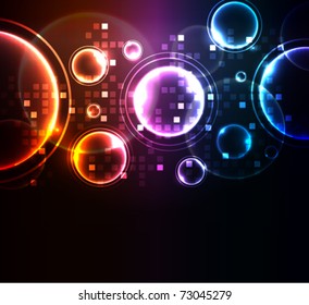 Abstract glowing background with digital symbols, vector illustration
