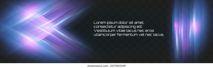 Abstract glowing background with intersecting light beams, neon highlights, and futuristic purple and blue tones on a dark transparent backdrop.