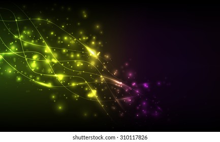 Abstract glowing background with neon lines and lights.