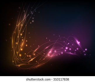 Abstract glowing background with neon lines and lights.