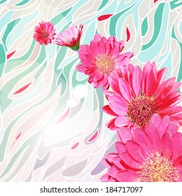 Abstract glowing background with realistic flowers