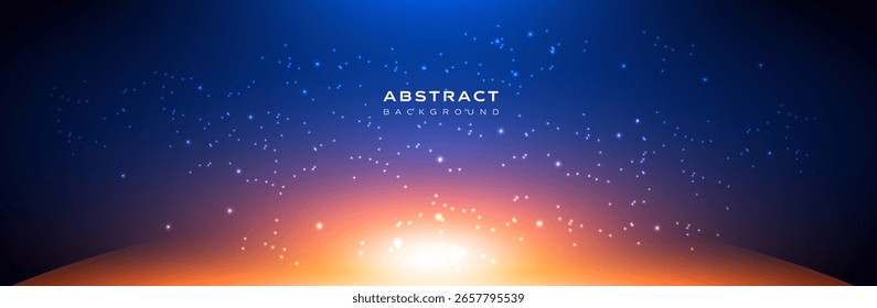 Abstract glowing background vector with colorful gradient stars and light particles on dark blue background. Perfect for digital design, web headers and futuristic presentation themes.