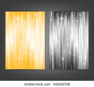 Abstract glowing backgrounds. Black and white. Set of holiday backgrounds. Golden and silver backgrounds. Template design for banner and greeting card. Vector Illustration