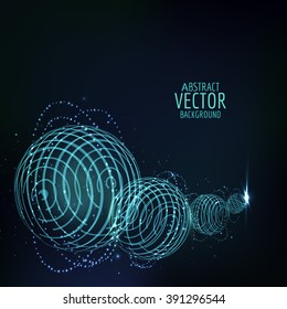 Abstract glowing ball. Vector particles lights. Abstract dark background. Neon spiral ball.