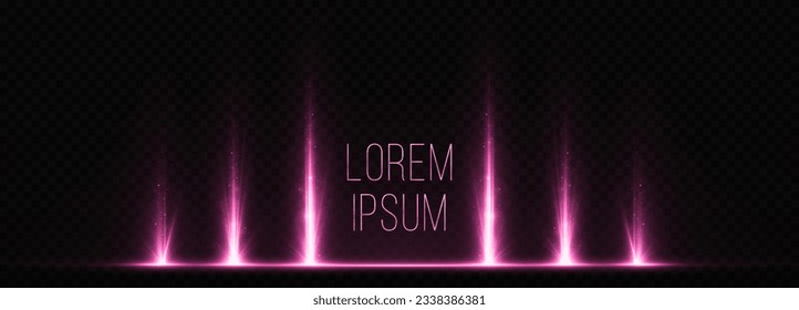 Abstract glowing banner with light effect. Luxury sparkle banner. Shiny pink lens flares, laser beams on transparent background. Sale banner template.