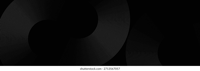 Abstract glowing black geometric lines, modern glossy gray circle line pattern, modern black gray gradient rings. Suitable for banners, covers, posters, presentations, brochures, flyers, and headers.
