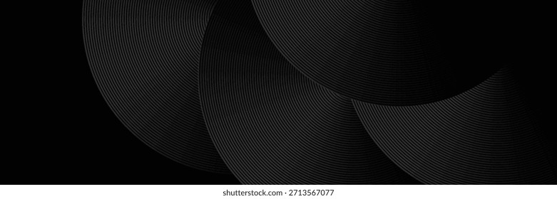 Abstract glowing black geometric lines, modern glossy gray circle line pattern, modern black gray gradient rings. Suitable for banners, covers, posters, presentations, brochures, flyers, and headers.