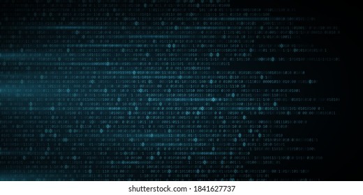 Abstract glowing blue binary code background. Random programming symbols in motion. Digital data. High technology concept. Programming design. Light effect. Vector illustration. EPS 10