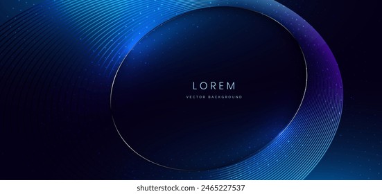 Abstract glowing blue color circle lines on dark background with lighting effect sparkle. Vector illustration