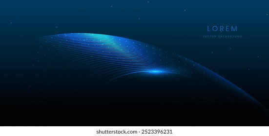 Abstract glowing blue color curve lines on dark background with lighting effect sparkle. Vector illustration