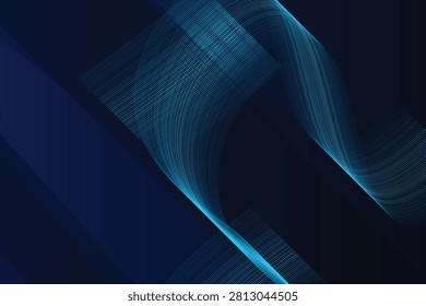 Abstract glowing blue curved line patterns on dark gradient background, cyan curves lines