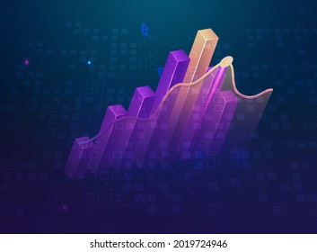 Abstract glowing blue forex chart background. Investment and stats concept. 3D Rendering
