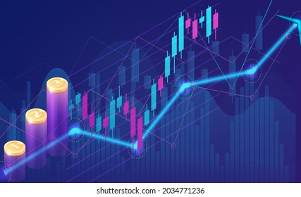 Abstract glowing blue forex chart background. Investment and stats concept. 3D Rendering
