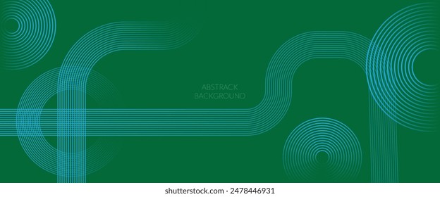 Abstract glowing blue and green gradient circle lines on black background. Geometric stripe line art design. Modern shiny lines. Futuristic technology.