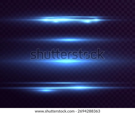 Abstract glowing blue light beams and streaks with shine and reflection on dark background.