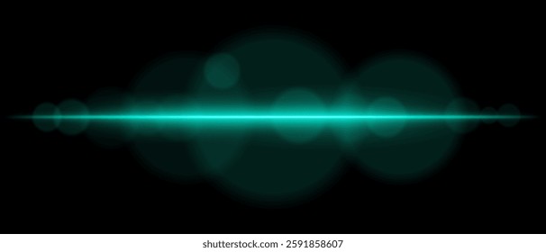 Abstract glowing blue light streak on a dark background. A horizontal neon beam with radiant flare and bokeh effects creates a futuristic and dynamic energy glow