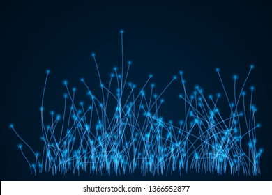 Resumen de luces azules brillantes sobre el fondo de la tecnología Stems. Fondo Futurista. Ilustración vectorial.