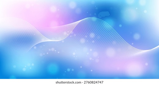 Abstract Glowing Blue and Pink Gradient Background with Dynamic Wavy Lines and Bokeh Light Orbs