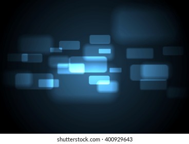 Abstract glowing blue rectangles graphic design. Dark technology geometric vector background