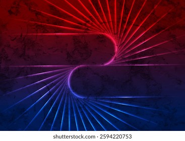 Abstract glowing blue red laser rays with highlights on grunge background. Futuristic technology vector design