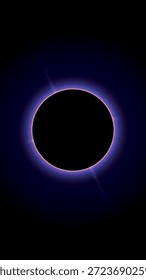 Abstrakter leuchtender blauer Ring um einen schwarzen Kreis, digitaler Sonnenfinsternis-Effekt auf dunklem Hintergrund