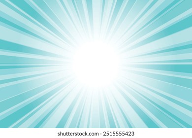 Abstract glowing blue sunburst background. Medium turquoise blue glow effect sunburst background for presentation, banner, poster, flyer, sales. Modern pop art poster for summer and spring.
