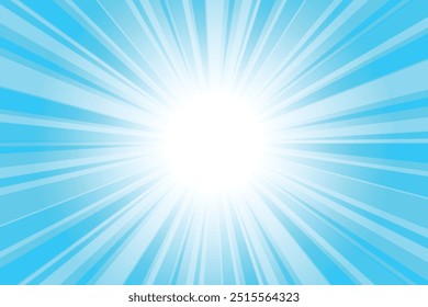 Abstract glowing blue sunburst background. Deep sky blue glow effect sunburst background for presentation, banner, poster, flyer, sales. Modern pop art poster for summer and spring.