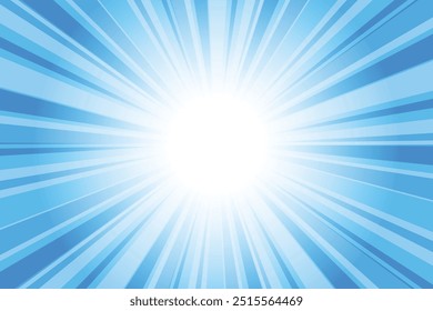 Abstract glowing blue sunburst background. Dodger blue glow effect sunburst background for presentation, banner, poster, flyer, sales. Modern pop art poster for summer and spring.