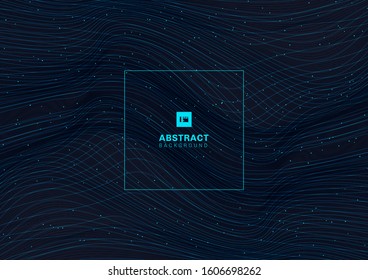 Abstract glowing blue wave lines pattern with particles elements on dark background. Technology futuristic concept. Vector illustration