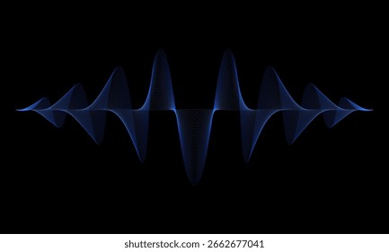 abstract glowing blue waveform on black background, ideal for tech and audio design.