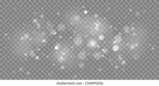 Abstract glowing bokeh lights. Bokeh lights effect isolated on transparent background. Festive white luminous background. Christmas concept. Vector illustration, eps 10.