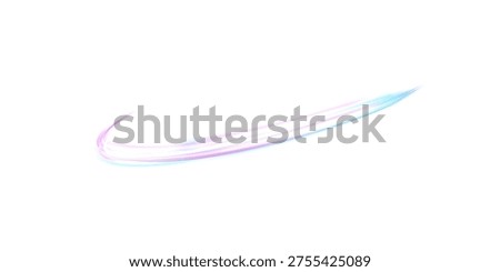 An abstract glowing, bright swirl with a curved motion trail. A futuristic energy arc for speed effects, game design, interface graphics, and digital compositions. White background.