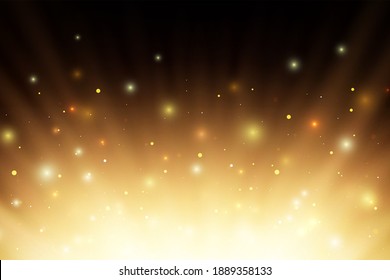 Abstract glowing burning fire light rays with sparcs and particles over black background. Vector illustration.