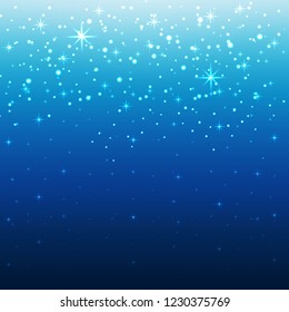 Abstract glowing Christmas, festive background, snow, sparkles and glowing elements on blue background.