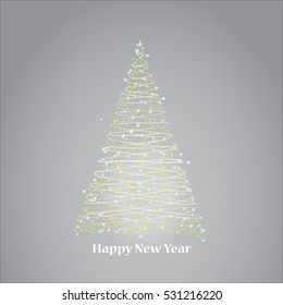 Abstract glowing Christmas tree on a gray background. Vector illustration.