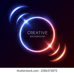 Abstract glowing circle bright colors light effect, creative glow on dark background, vector graphics.