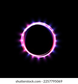 Abstract glowing circle, elegant purple backlit ring. vector illustration. Light effect round frame for text. Game design, ring for advertising and marketing presentation.