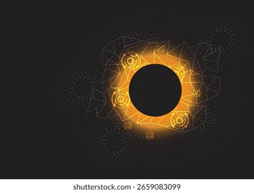 Resumo brilhante círculo futurista e fundo de conexão de rede. Ilustração vetorial. Ciência tecnológica circular global. Padrão de esfera de anel de plano de fundo high-tech