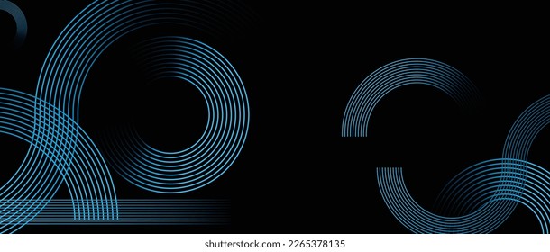 Abstract glowing circle lines on dark background. Futuristic technology concept. Horizontal banner template. Suit for poster, cover, banner, brochure, website