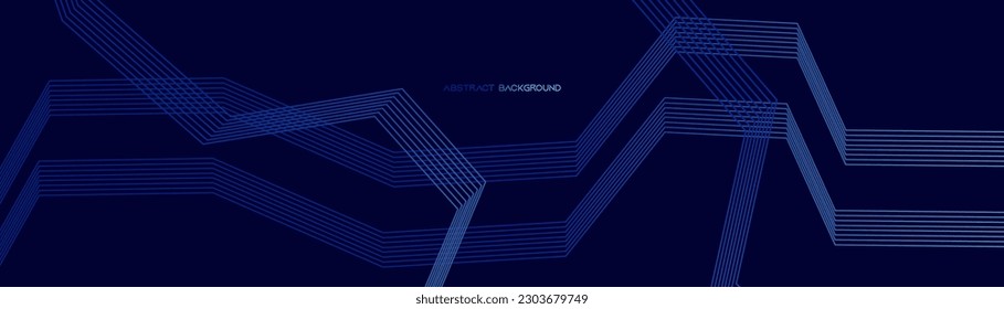 Resumen de líneas redondeadas brillantes sobre fondo azul oscuro.marrón.naranja.amarillo. Diseño de líneas geométricas. Moderno y brillante contorno azul. Concepto de tecnología futurista. Plantilla de banner horizontal.