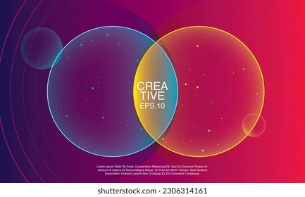 Abstract glowing circle lines on pink and blue gradient background. Geometric stripe line art design. vector Eps 10