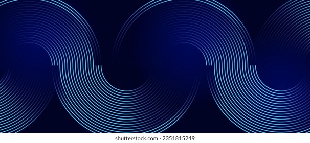 Abstract glowing circle lines on dark blue background. Geometric line art design. Modern glossy blue outline. Futuristic technology concept.