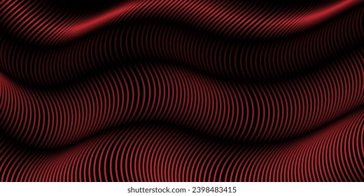 Abstrakte, leuchtende Kreislinien auf dunkelrotem Hintergrund. Geometrisches Stripe Line Art Design. Moderne glänzende blaue Linien. Futuristisches Technologiekonzept. Anzug für Poster, Deckel, Banner, Broschüre, Linien