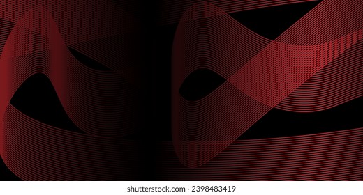 Abstract glowing circle lines on dark red background. Geometric stripe line art design. Modern shiny blue lines. Futuristic technology concept. Suit for poster, cover, banner, brochure, lines waving