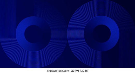 Abstract glowing circle lines on dark blue background. Geometric stripe line art design. Modern shiny blue lines. Futuristic technology concept. Suit for poster, cover, banner, vector